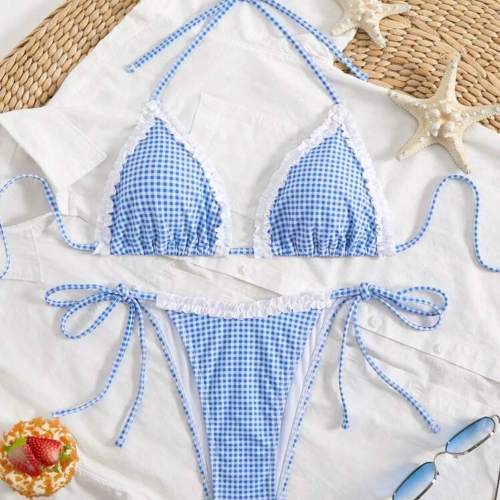 Blue Gingham Bikini Set